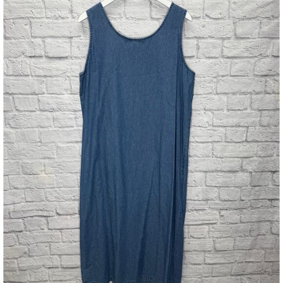 Vintage AP Collection Denim Jumper Dress Size 1X Sleeveless Leaves Embroidered - Picture 5 of 5